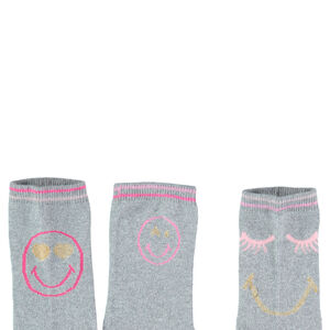 Juego de 3 pares de calcetines lisos con motivos de Smiley de jacquard 