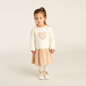 Vestido bicolor con efecto 2 en 1 con puntos para niña bebé 