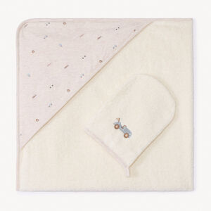 Juego de baño de 2 piezas con motivos de coches para bebé niño. 