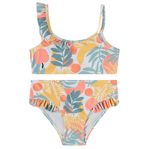 Maillot de baño 2 piezas con volantes y estampado tropical niña 