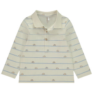Polo de manga larga estampado de coches y rayas para bebé niño 