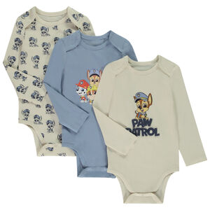 Pack de 3 bodies de manga larga Patrulla Canina para bebé niño con diferentes aperturas según la edad. 