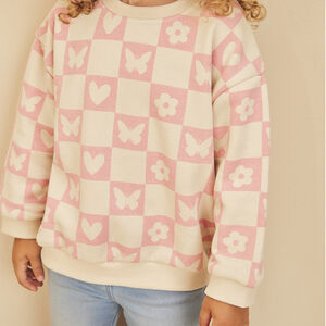 Sudadera oversize de felpa con estampado de cuadros para bebé niña 