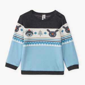 Suéter de punto jacquard con forro de terciopelo para bebé niño 