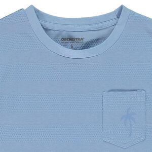 Camiseta de manga corta unicolor con efecto de bandas texturizadas para niño 