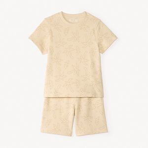 Conjunto de 2 piezas: camiseta + pantalón corto de tejido de panal con estampado de palmeras para niño. 