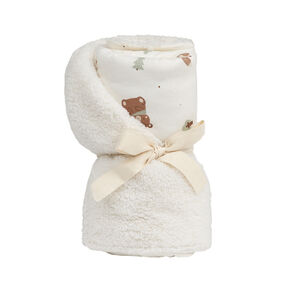 Manta bicolor 80 x 80 cm con estampado de animales Rey de los Bosques écru 