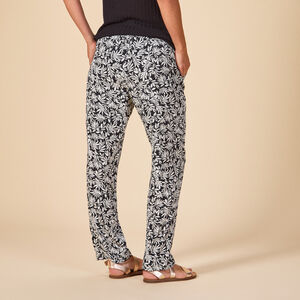 Pantalón fluido estampado hojas con cinturilla para mujer 
