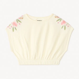 Camiseta de manga corta oversize tipo crop con flores bordadas para niña 