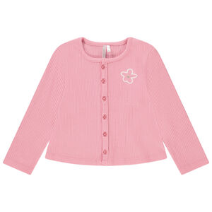 Chaqueta de punto acanalado con bordado de flor para bebé niña 