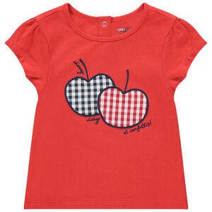 Camiseta manga corta algodón orgánico estampado frutas cuadros 