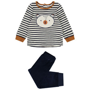 Pijama de 2 piezas de terciopelo con parche bordado de oso para bebé niño 