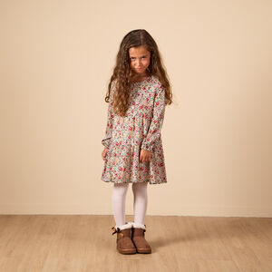 Vestido de flores sin cuello y manga larga para niña 