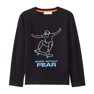 T-shirt manches longues brodé skateboard pour garçon   Main T-shirt manches longues brodé skateboard pour garçon