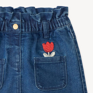 Falda de denim con bordado de tulipán para niña bebé 