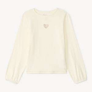 T-shirt manches longues à cœur en strass pour fille 