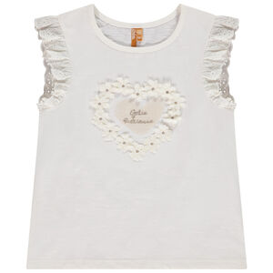 T-shirt manches courtes volantées avec broderie anglaise pour fille 