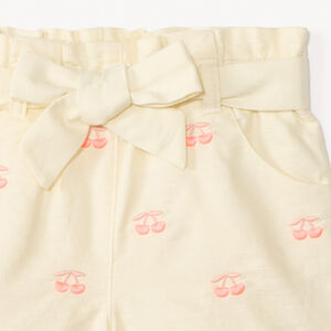 Short con lazo y bordado de cereza para bebé niña 