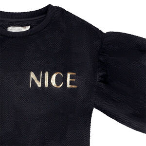 Sudadera oversize de sherpa con bordado dorado Nice para niña 