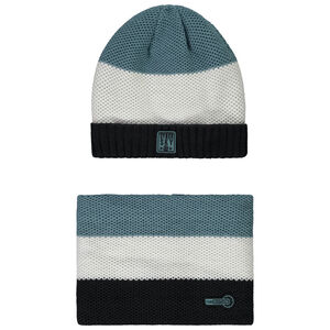 Conjunto de gorro y snood efecto color block para niño 