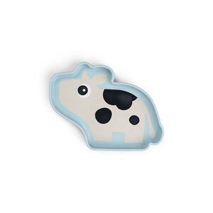Plato de silicona con forma de Vaca y ventosas Dotti azul 