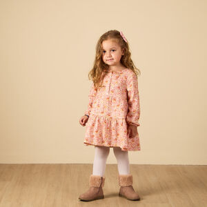 Vestido de manga larga con volantes y estampado de flores para bebé niña 