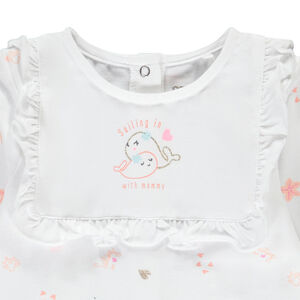 Pelele estampado con efecto pechera con volante para bebé niña 
