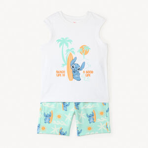 Conjunto de 2 piezas, camiseta sin mangas + pantalón corto de Stitch de Disney para niño. 