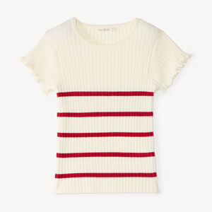 Jersey de niña de rayas rojas con mangas cortas. 