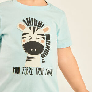 Camiseta de manga corta en color liso de cebra para bebé niño. 