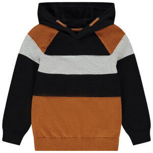 Pull color block à capuche avec détails en maille ottomane pour garçon Main Pull color block à capuche avec détails en maille ottomane pour garçon