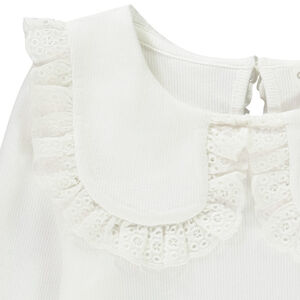 Camiseta manga larga acanalada con cuello bordado para niña 