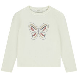 Jersey de punto acanalado con mariposa brillante para niña 
