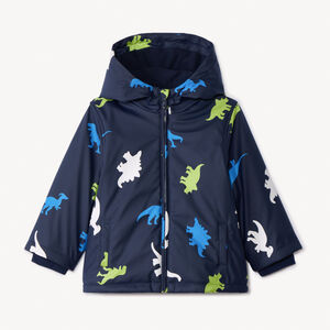 Parka de goma con estampado de dinosaurios y color cambiante para bebé niño 