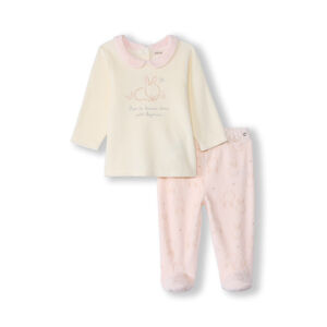 Pijama de 2 piezas de terciopelo con conejo para bebé niña con acabados variados según la edad 