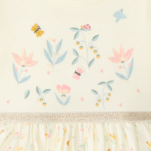 Vestido efecto 2 en 1 bicolor con motivos florales para bebé niña 