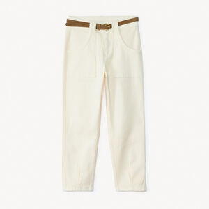 Jean mom en denim uni avec ceinture marron pour fille   Main Jean mom en denim uni avec ceinture marron pour fille