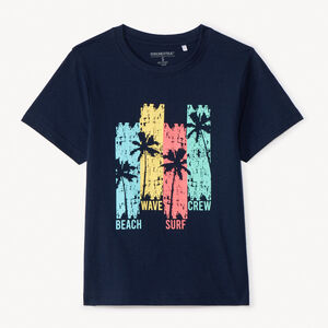 Camiseta de manga corta unicolor con estampado divertido para niño 