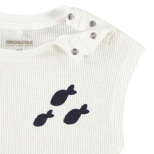 Camiseta sin mangas efecto holgado en tejido de nido de abeja bordada para bebé niño 