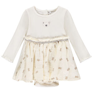 Vestido body efecto 2 en 1 con estampado de ositos para bebé niña 