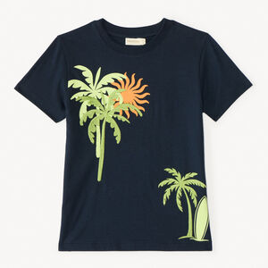 Camiseta de manga corta con bordado y estampado de palmeras para niño 