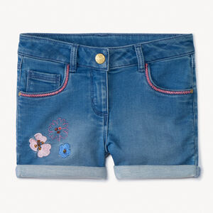 Short vaquero con bordados y lentejuelas para niña 