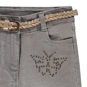 Jean denim avec ceinture tressée et papillon pour fille 