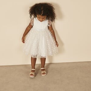 Vestido de ceremonia de tul con corazones brillantes para bebé niña 