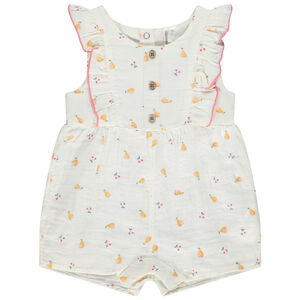 Pelele corto de gasa de algodón con estampado de frutas para niña 