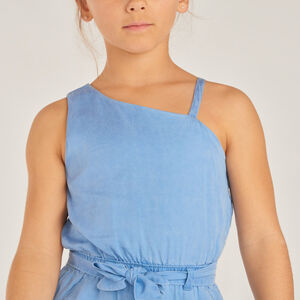 Mono de manga larga asimétrico en color liso para niña. 