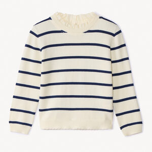 Jersey de punto con rayas y cuello de popelina con volante para niña  Main Jersey de punto con rayas y cuello de popelina con volante para niña