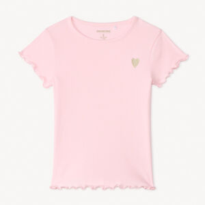 Camiseta de manga corta de punto acanalado con bordado de corazón para niña 