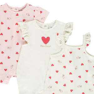 Pack de 3 combishorts fantasía a corazones para bebé niña 