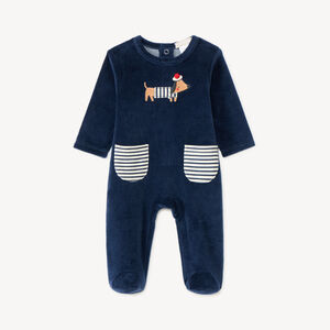 Duerme bien de felpa para bebé niño con bordado de teckel. 